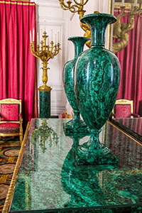 Malachite vases and table